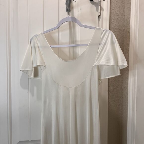 Diversions White Ivory Satin Long Maxi Night Gown Lounge Womens Size M Lace Trim - Picture 8 of 10